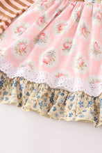 Load image into Gallery viewer, Floral Ruffle Pink Stripe Dress
