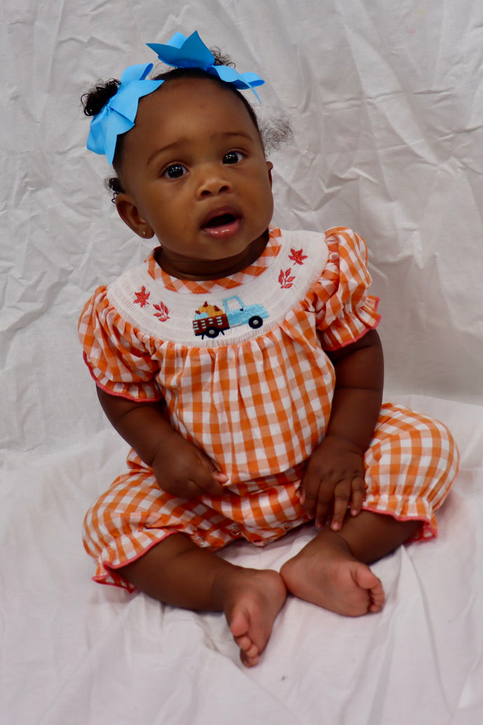 Fall Pumpkin Truck Smock Romper