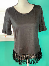 Load image into Gallery viewer, Black Velvet Fringe Tee
