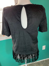 Load image into Gallery viewer, Black Velvet Fringe Tee
