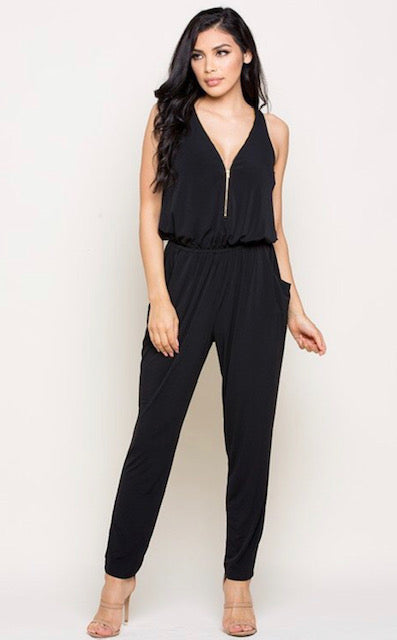 Sleeveless Zipper Jumpsuit