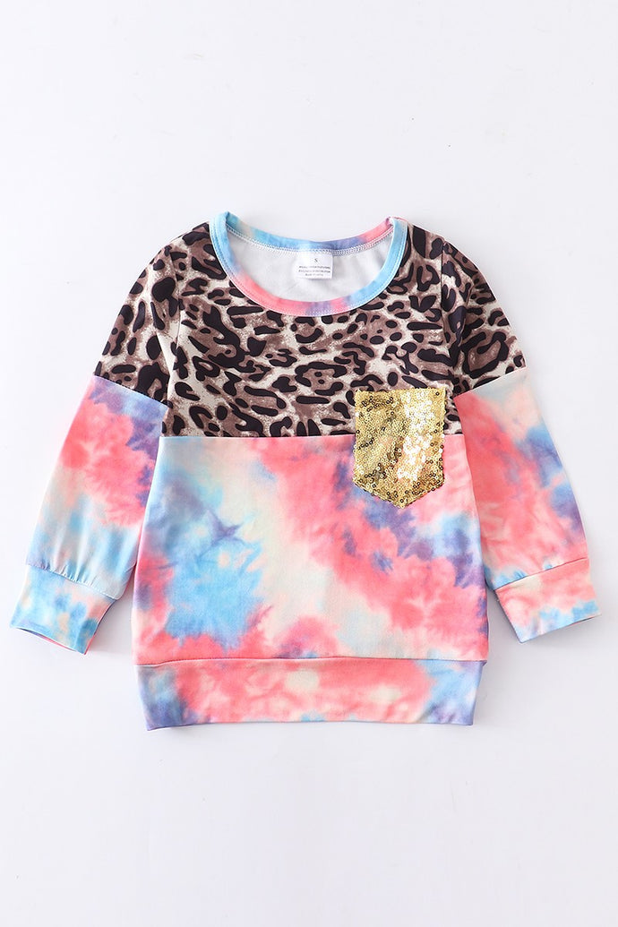 Tie Dye Sequins Leopard Top