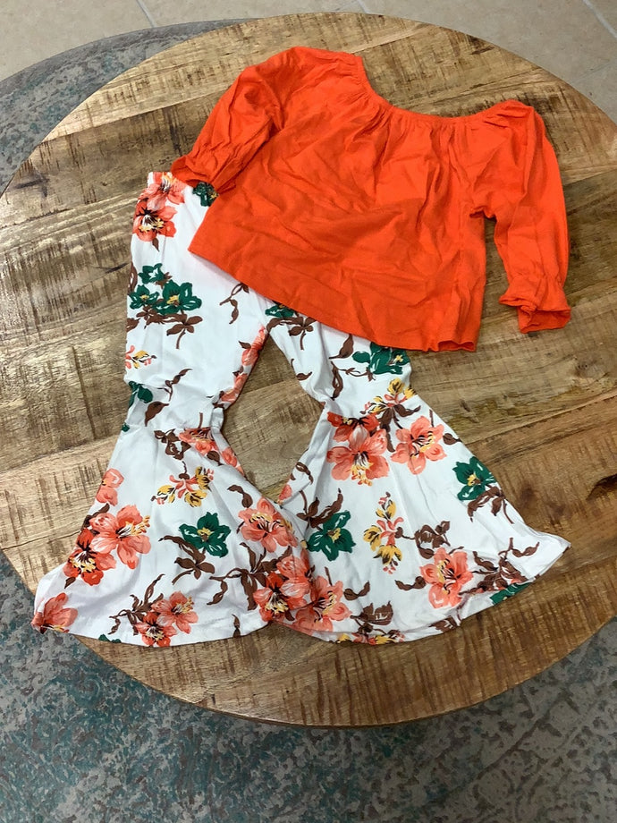 Orange Floral Bell Pants Set