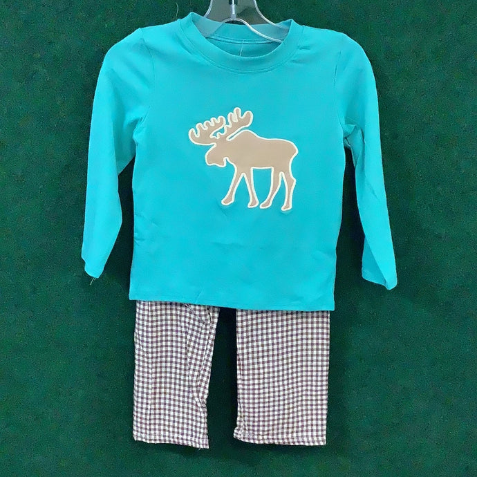 Teal Moose Plaid Brown Set