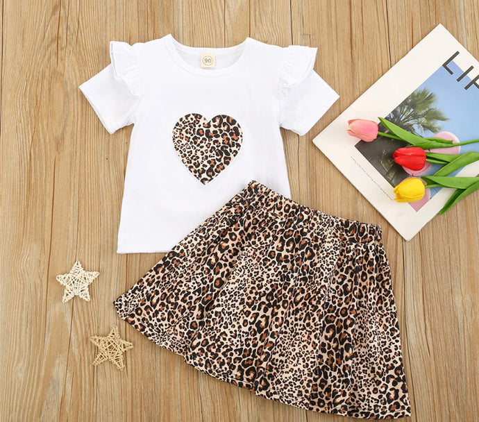 Heart Leopard Skirt Set