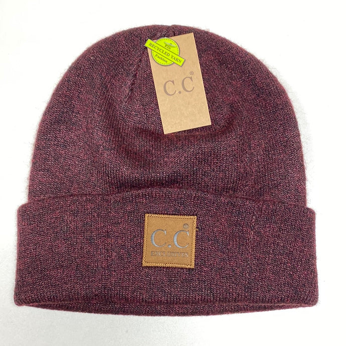 Unisex Ribbed Leather Patch C.C. Beanie