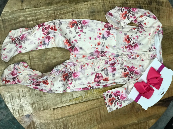 Lt. Yellow Floral Print Baby Bodysuit w/double zipper