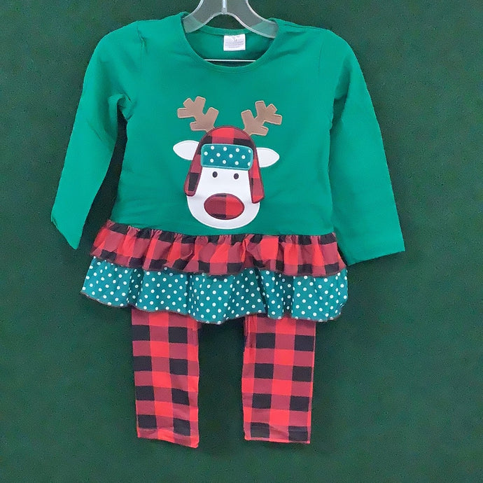 Reindeer Green/Red Plaid Set