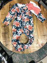 Load image into Gallery viewer, Teal Floral Print Baby Bodysuit w/double zipper
