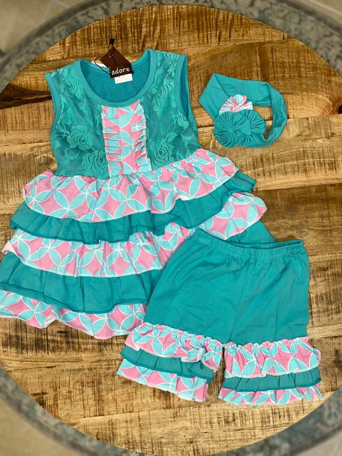 Teal Ruffle Short Set